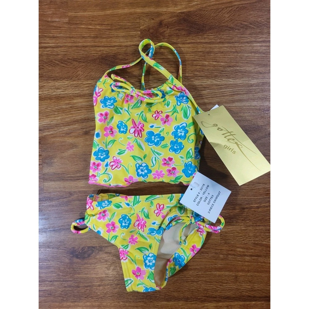 NWT Gottex Girls 2 Piece Tankini Set Yellow Floral
